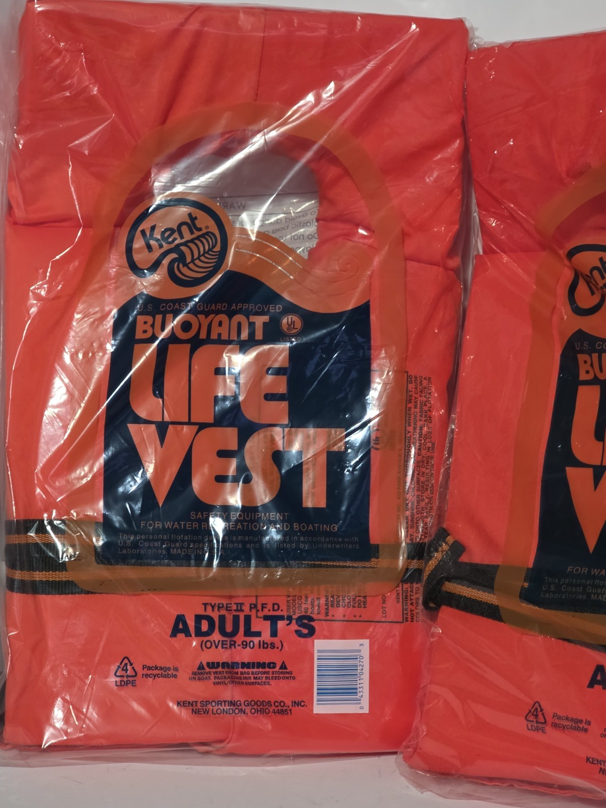 Kent BUPANT LIFE VEST Adults Type ll PFD Over 90 lbs U.S. Coast Guard AppovedL 2