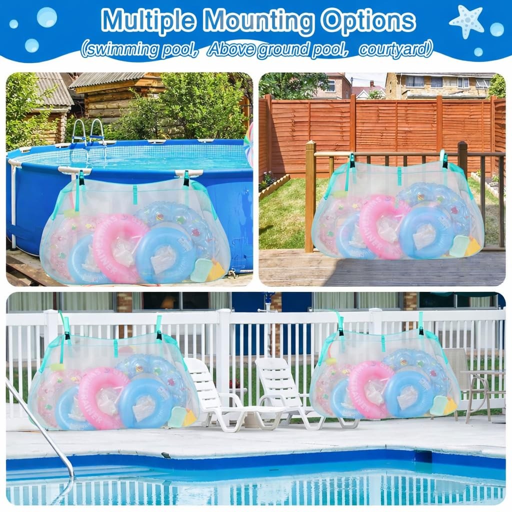 Pool Float Storage Organizer Net, Large Mesh Pool Toy Holder with Adjustable …