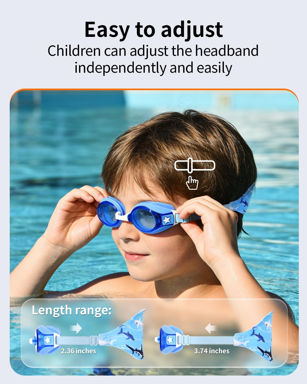 Pixel Panda Kids Swim Goggles with Fabric Strap for 3-12, 1pc – Blue