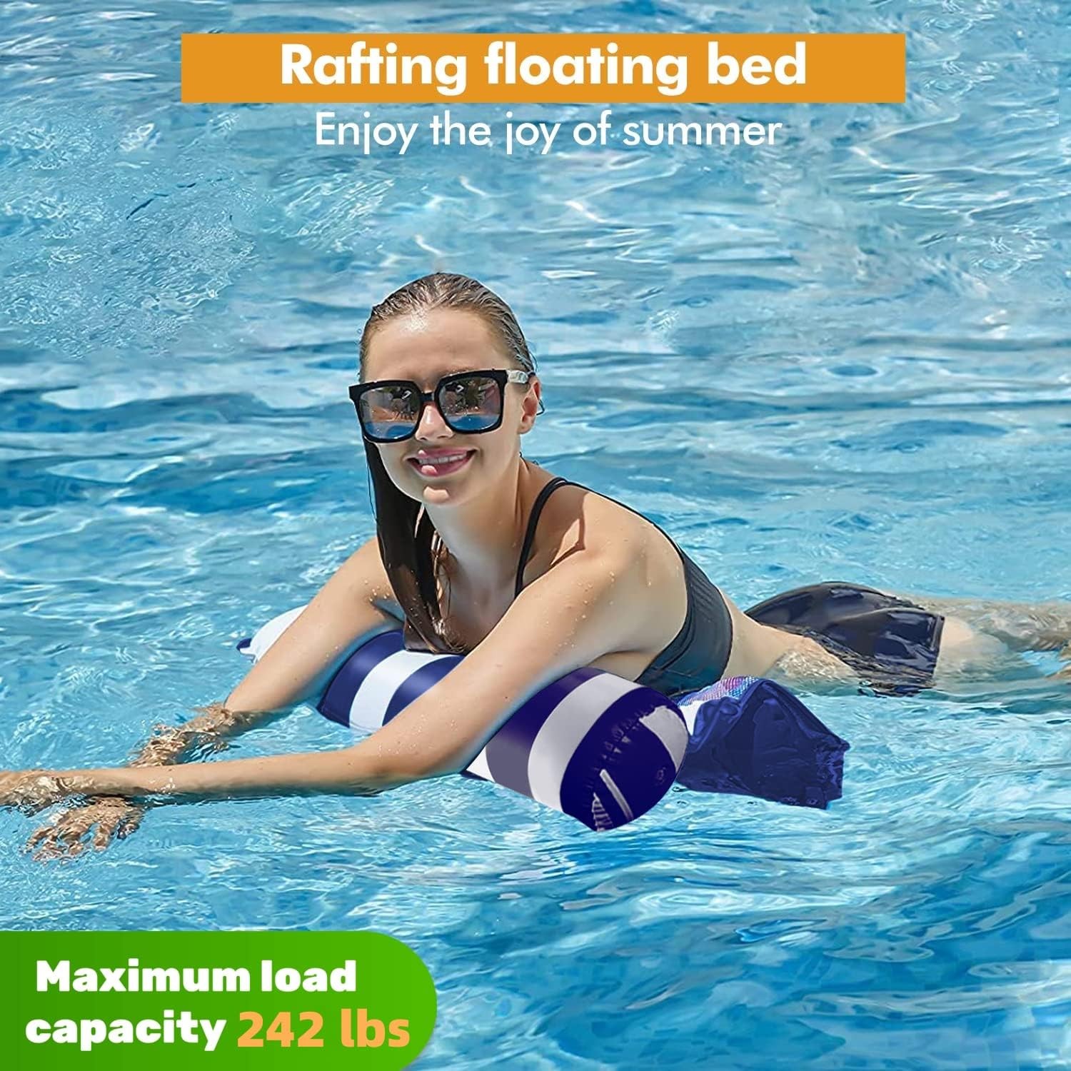 4 Pack Upgrated XL Water Pool Floats, 4-in-1 (Hammock, Saddle, Lounge Chair, Dri