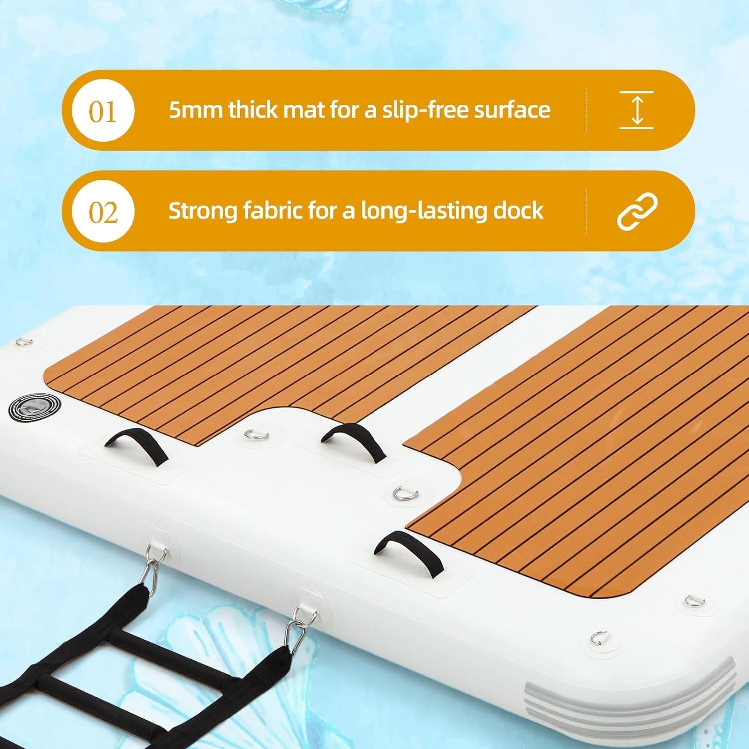 Danrelax 15’x6.5′ Inflatable Dock,Electric Pump for 1-Min Inflate, Fits 15