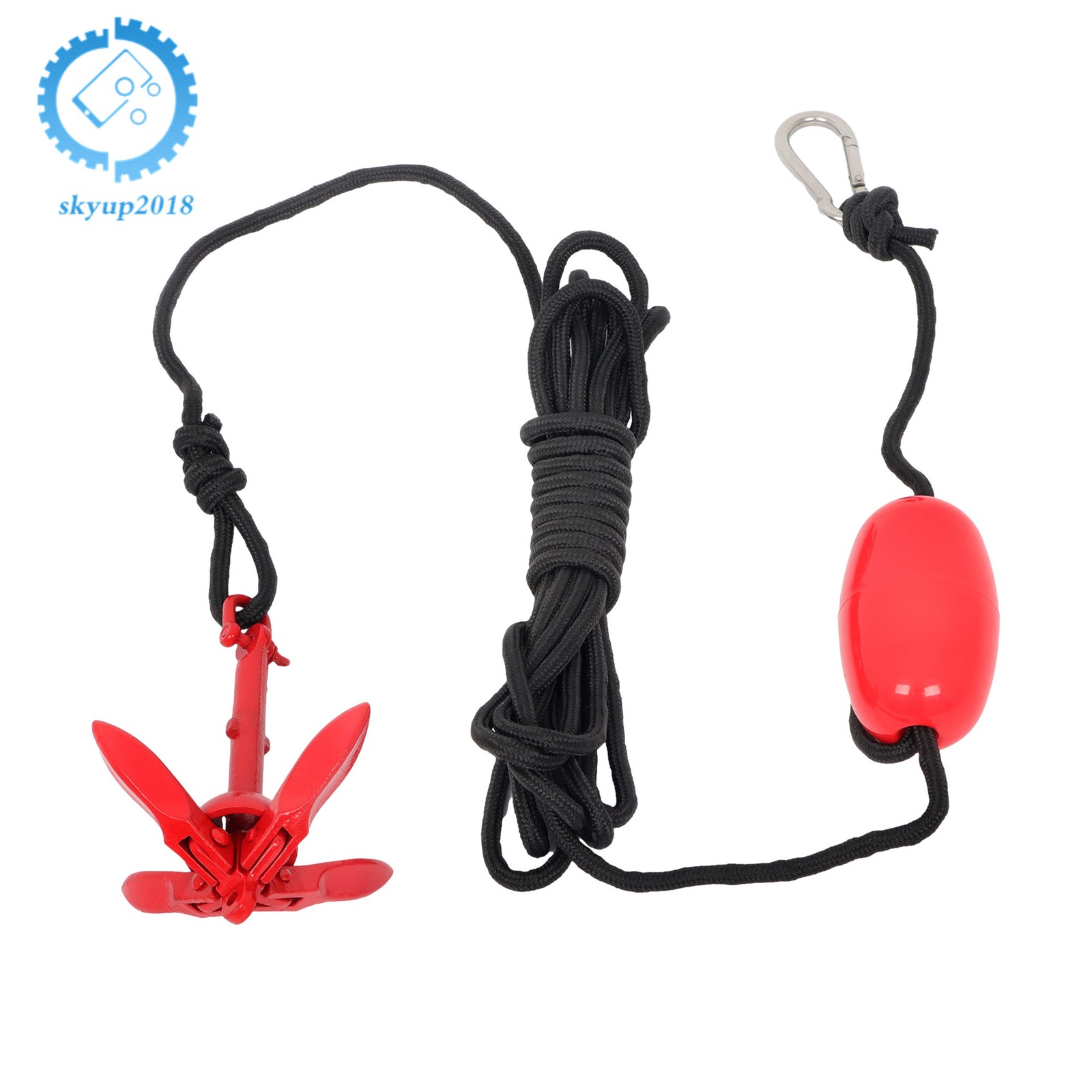 For Canoe Kayak Raft Boat Jet Ski Red 1.5Lb w/26.2 Ft Rope Folding Anchor Kit
