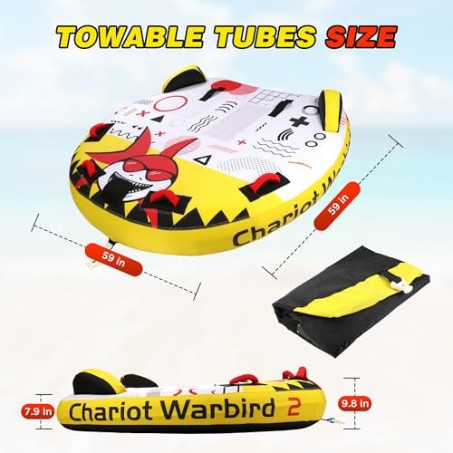 Towable Tube for Boating, 1–2 Person Inflatable Towable Tube with Shark Airplan