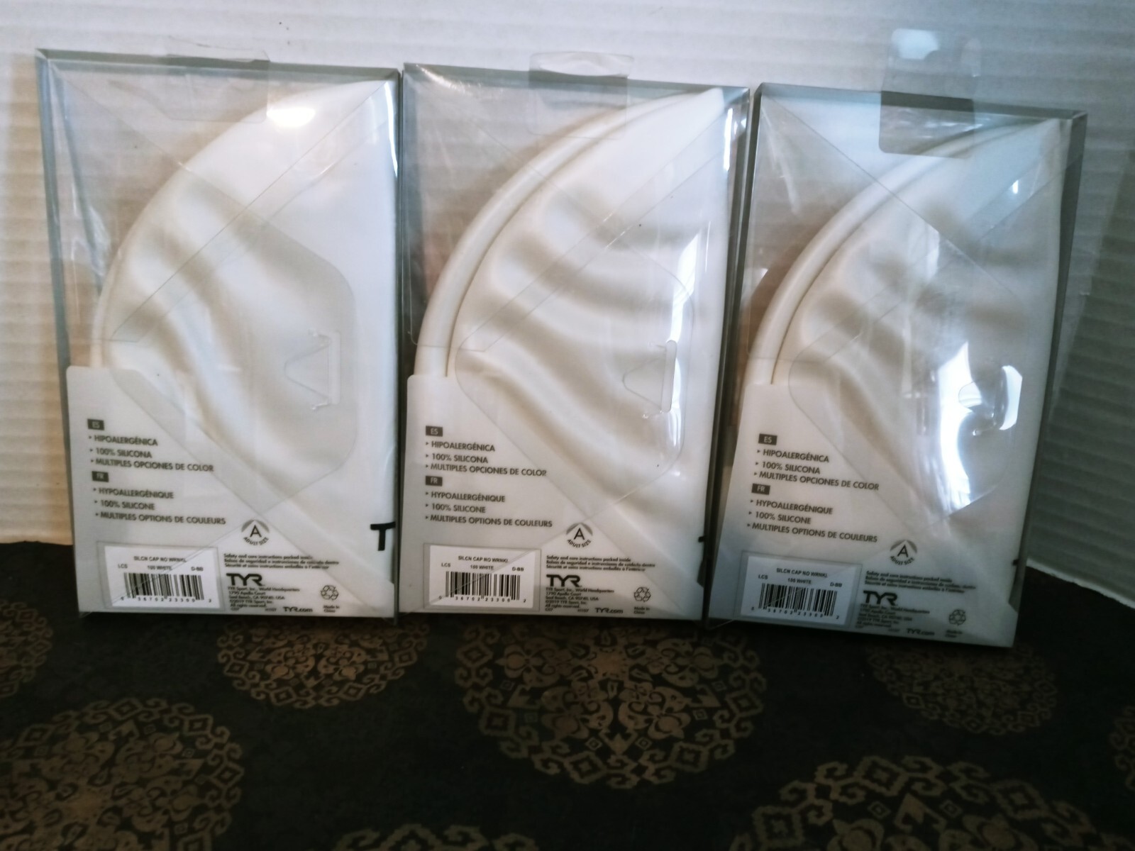 lot of 3 TYR 100% Silicone Swim Cap sz Adult Hypoallergenic White