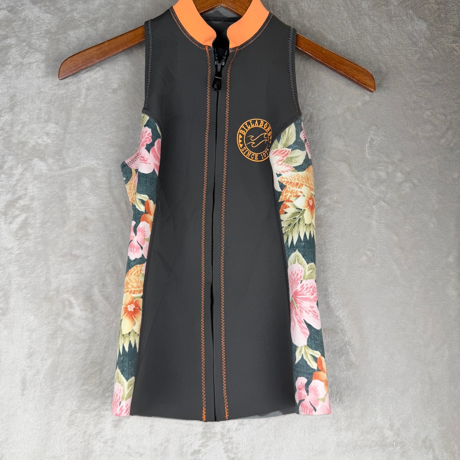 Billabong Surf Capsule Womens 4 Wetsuit Vest Floral Striped Front Zip Neoprene