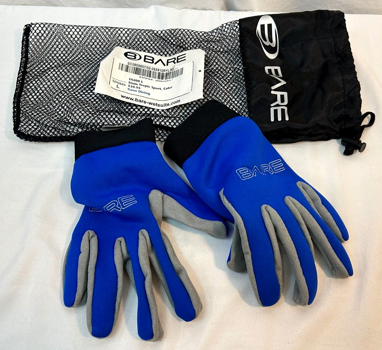 BARE ~ Diving Gloves 10200 L ~ 2mm Tropic Sports Blue/Black/Gray ~ Unisex