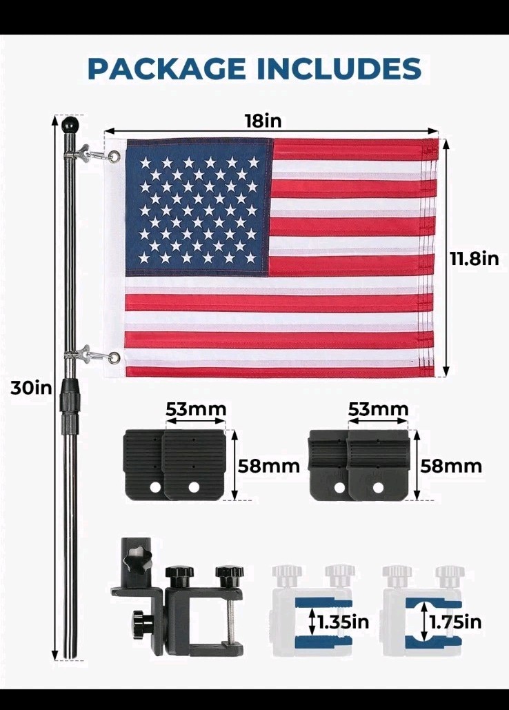 KEMIMOTO Boat American Flag Pole Kit 360° Adjustable 12”x18” Pontoon Boat Flag
