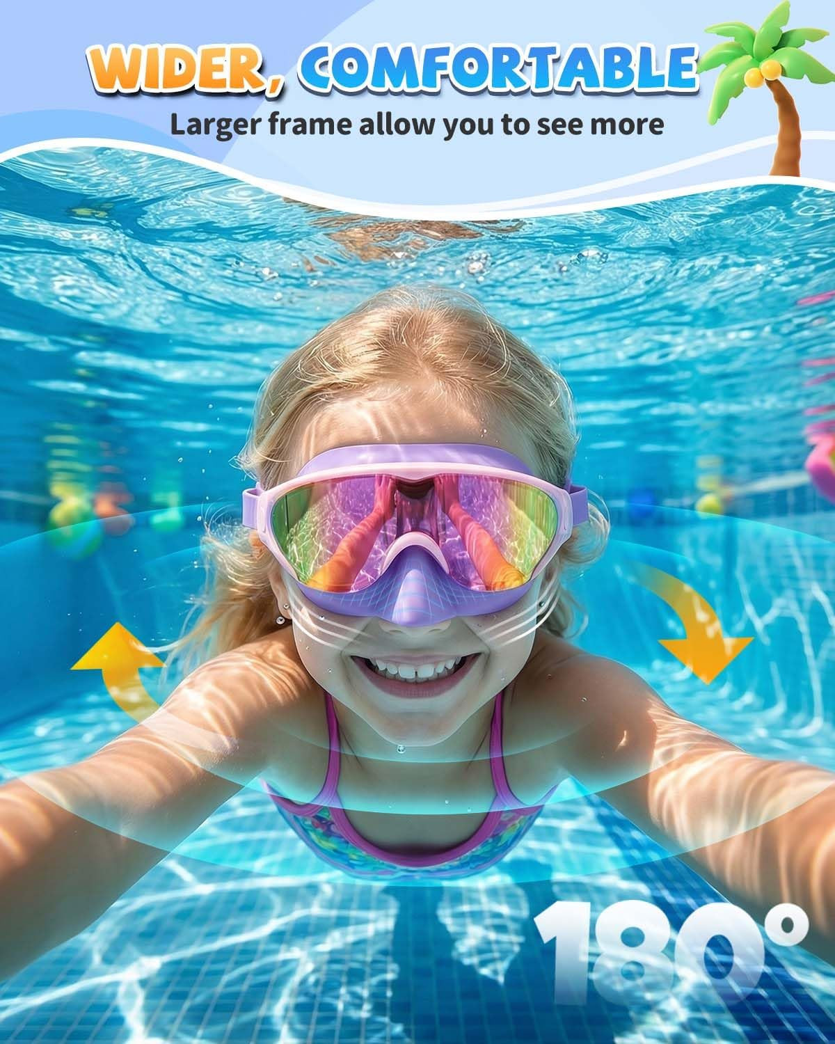 Zoomsnail Kids Swim Goggles with Nose Cover, Leakproof Anti-fog UV Lens Toddlers