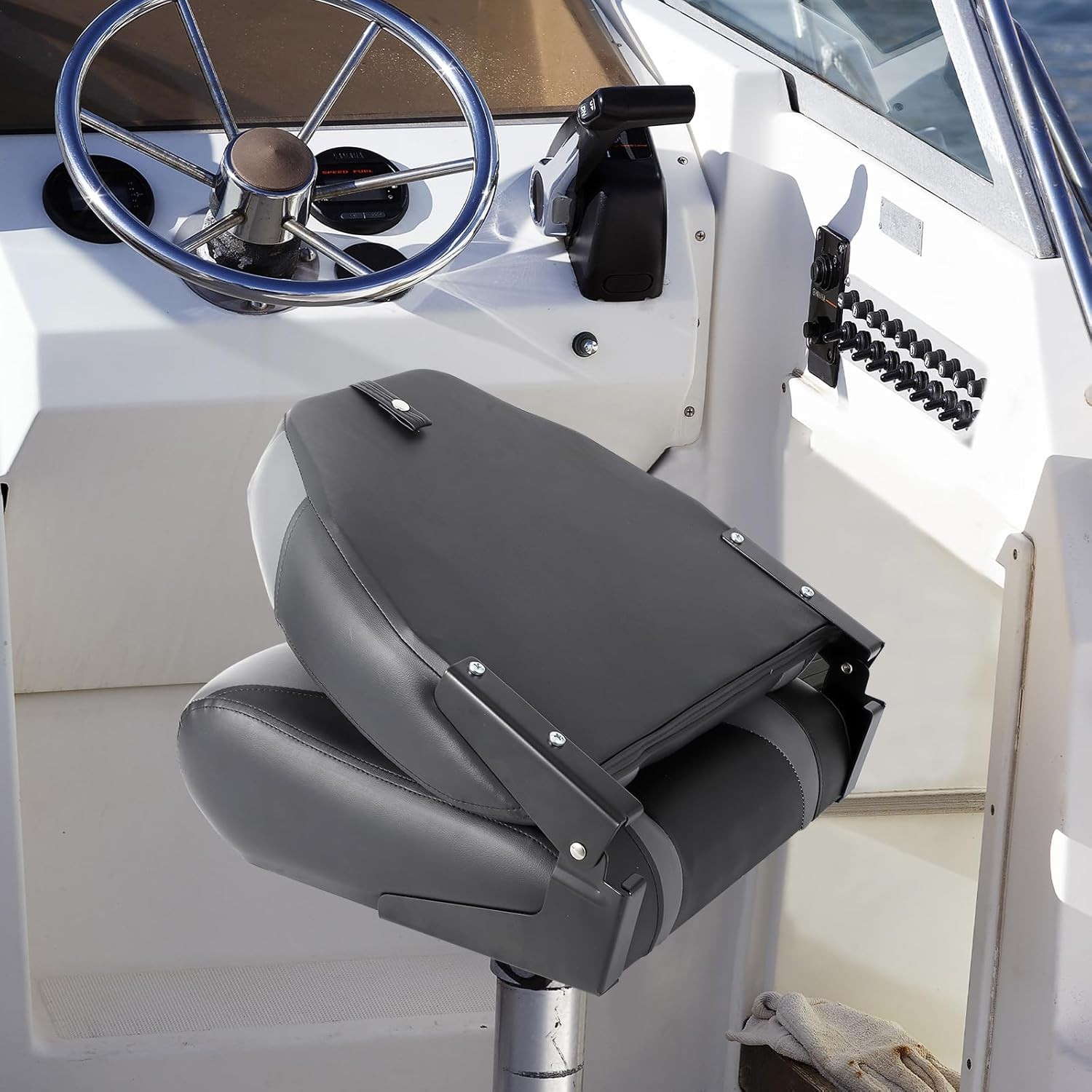 2 Pack Waterproof Folding Boat Seats, High-Back Ergonomic Captain Chairs with Th