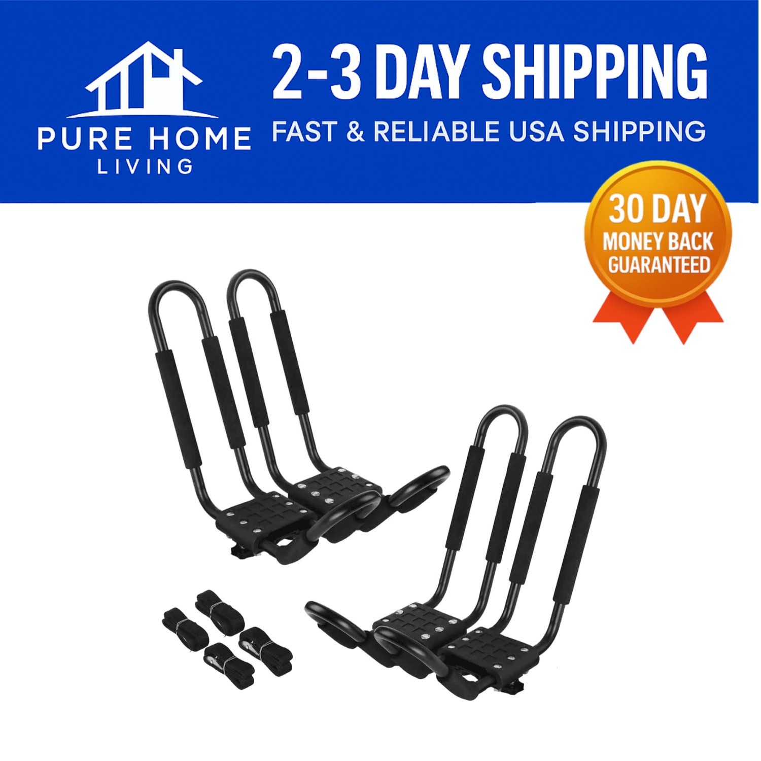 Universal Kayak J-Bar Roof Rack – Supports 150lbs, Includes Tie-Down Straps