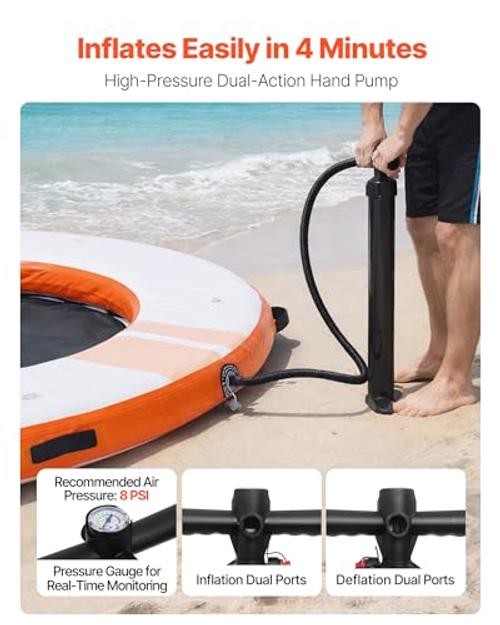 Inflatable Floating Dock, φ8 x 0.5 ft/2.44 m x 0.15 m White + Orange