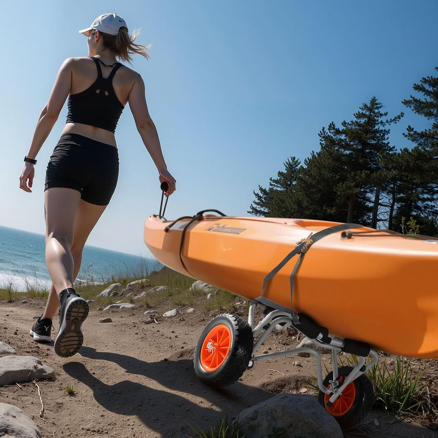 250 Lbs Kayak Cart, Foldable Kayak Trolley with 10-Inch Solid Rubber Tires & 1 R