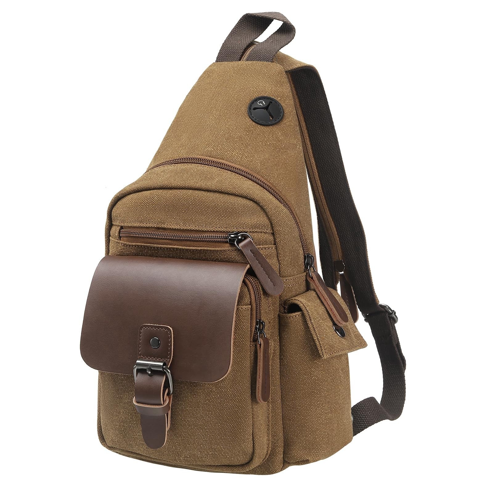 SUIKIHUM Canvas Sling Bag for Women 9.5×13.4×4.7 inches/24x12x34 cm, Coffee