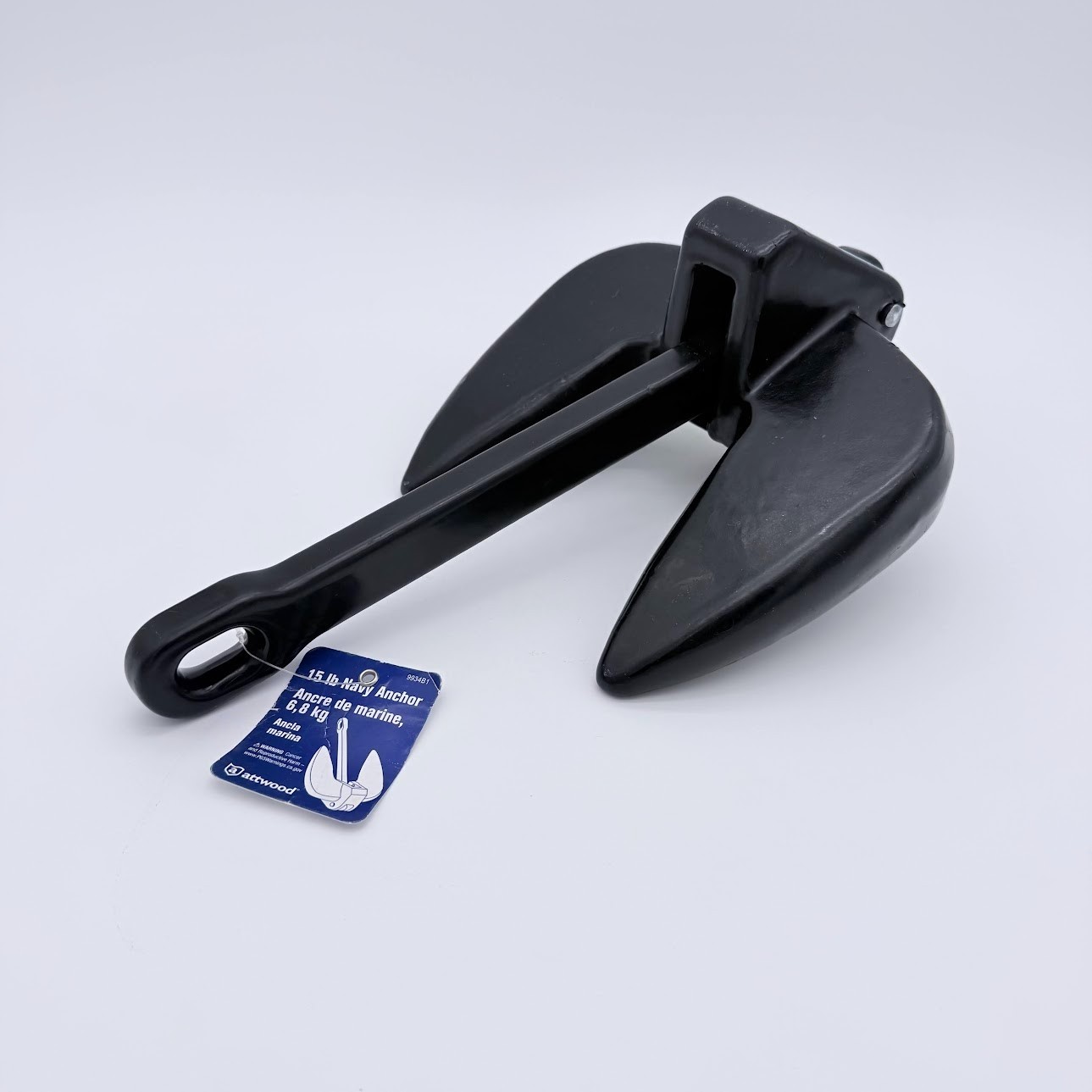Attwood 9934B1 Solid Cast Iron 15-Pound Large Eye Navy Boat Anchor Black NEW