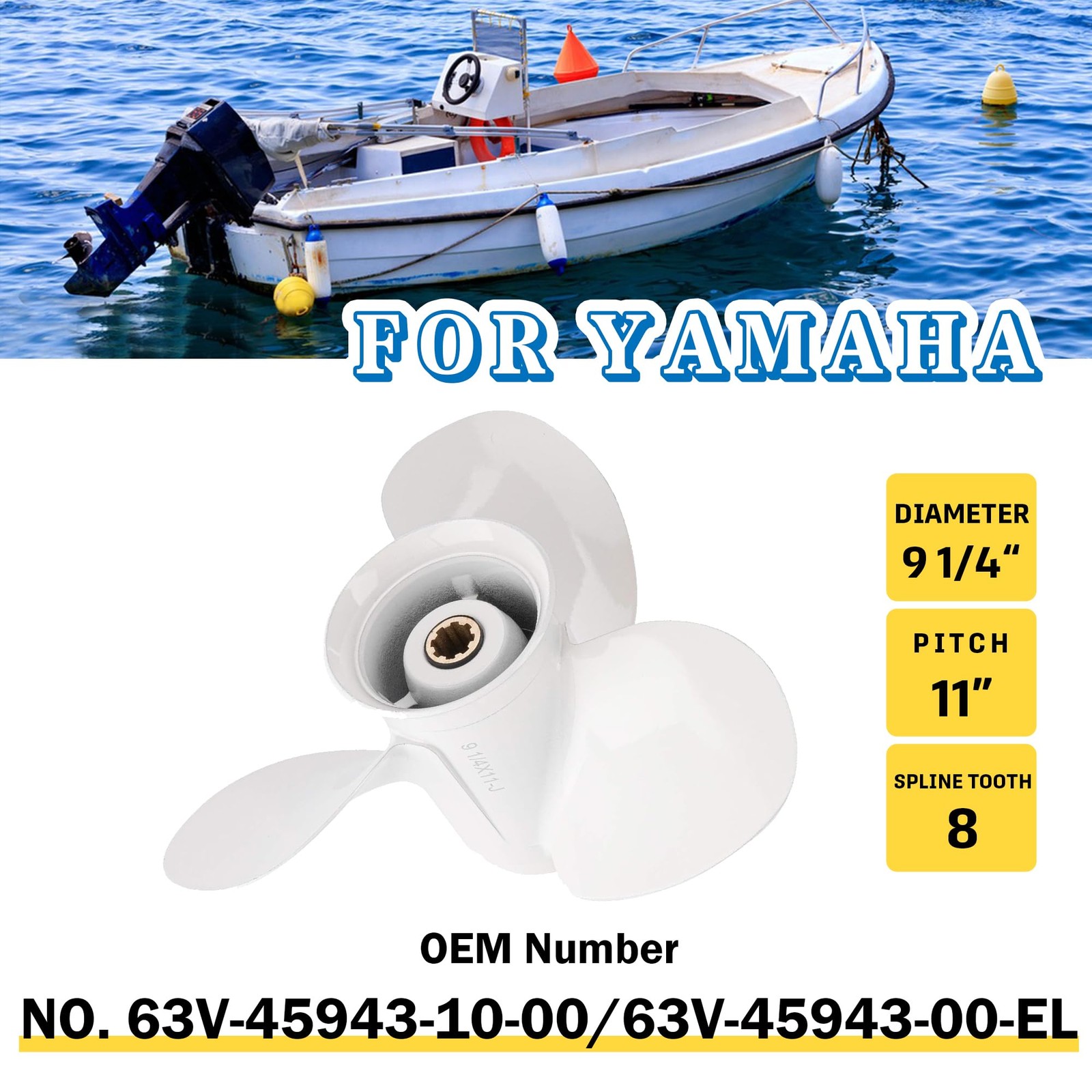 9 1/4×11-J OEM Aluminum Alloy Boat Propeller for Yamaha 9.9HP 15HP White