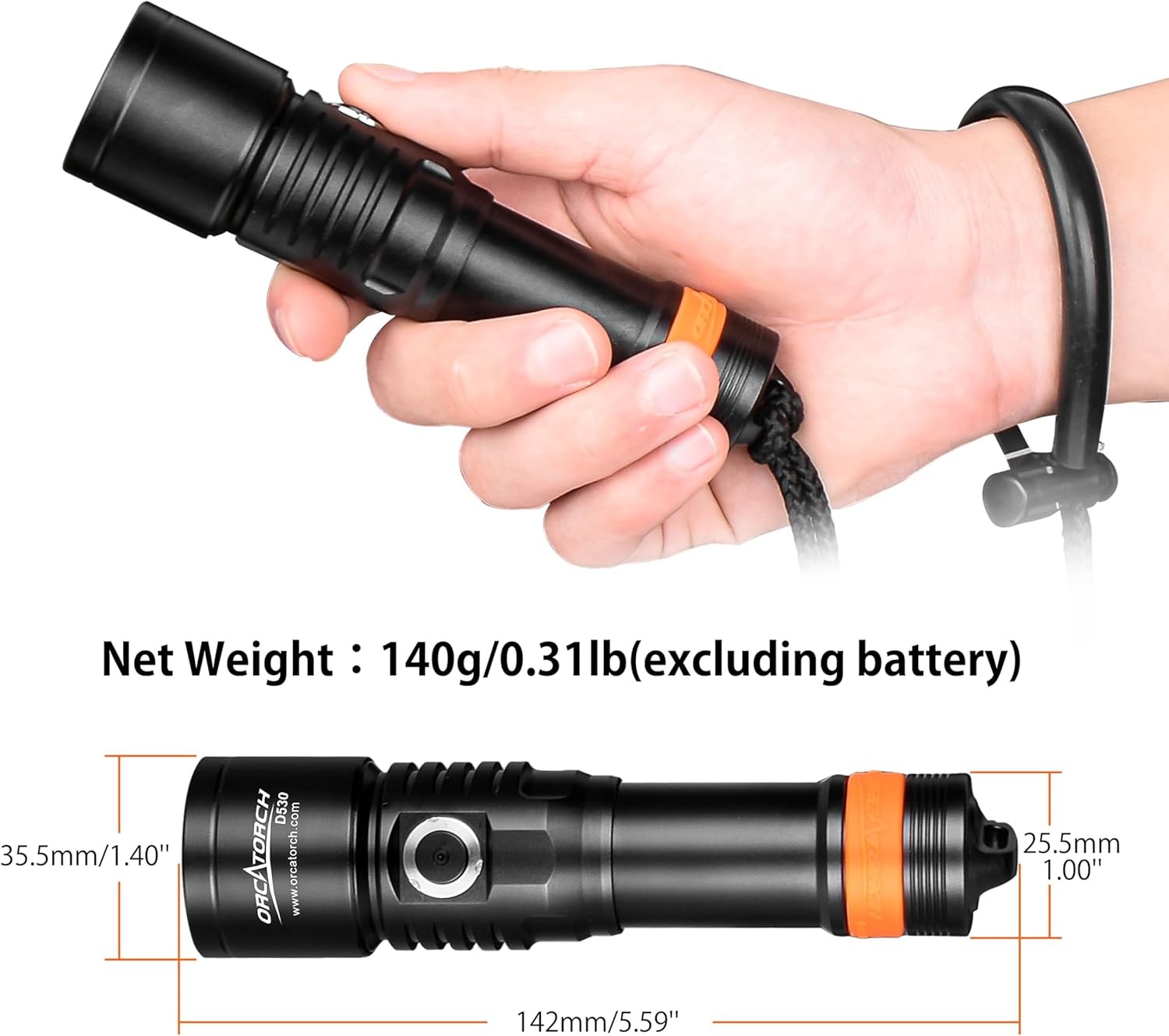 D530 Scuba Dive Light 1300 Lumens, Titanium Alloy Diving Flashlight with Waterpr