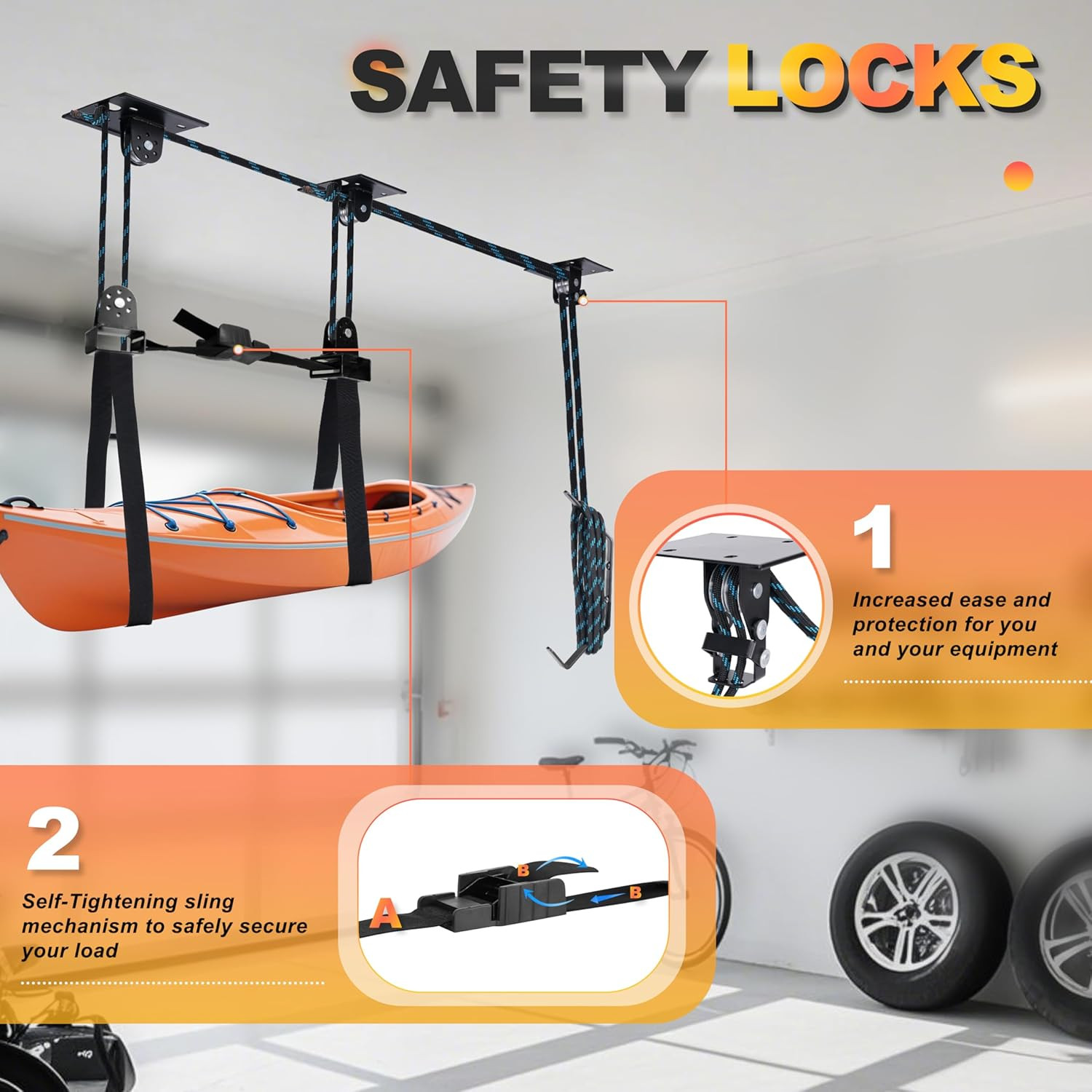Hikeen Kayak Hoist for Garage Ceiling, Heavy Duty Kayak Pulley System, Hold