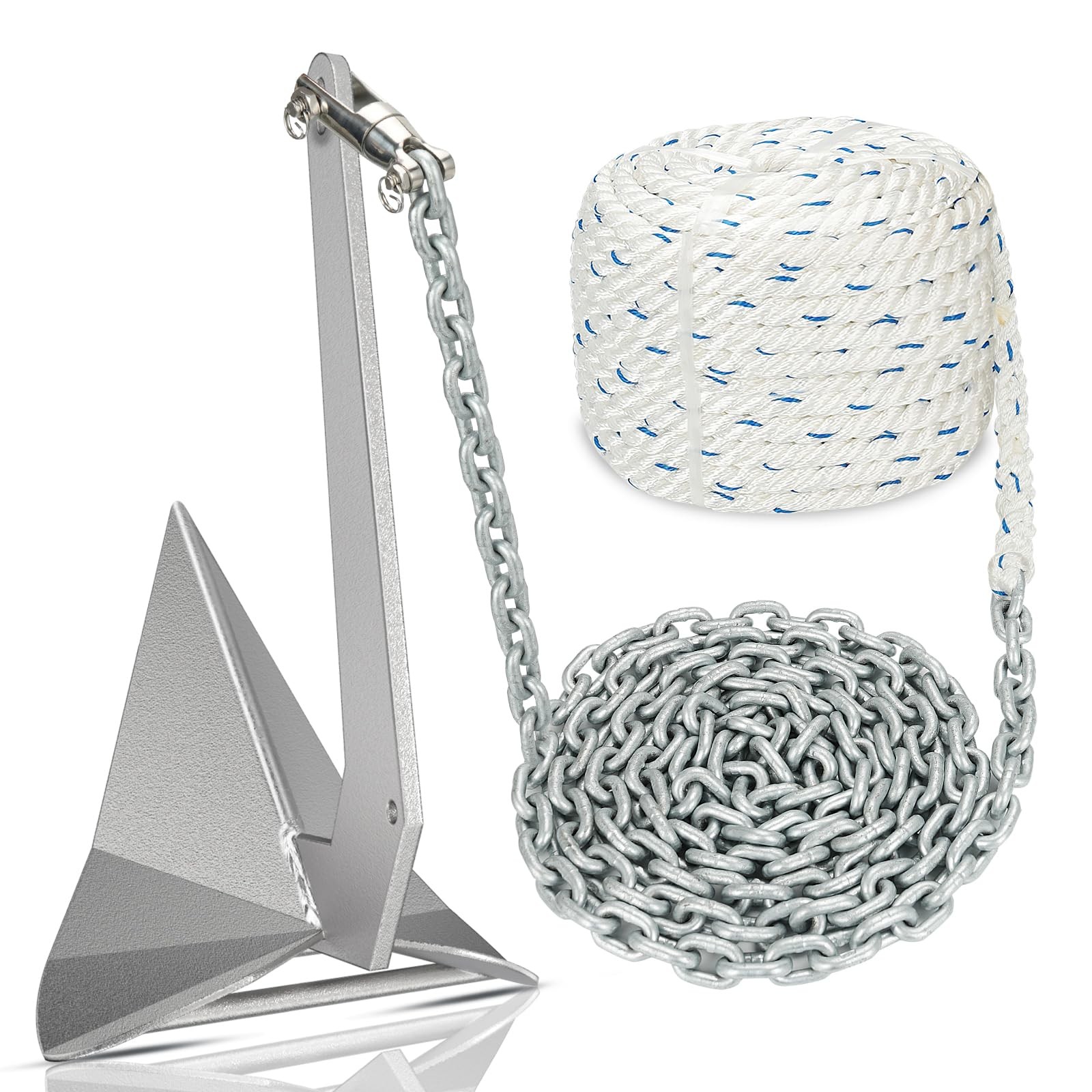 Boat Anchor Kit Hot Dipped Galvanized Steel Delta Anchor 13 Lb,1/2 Anchor Rop…