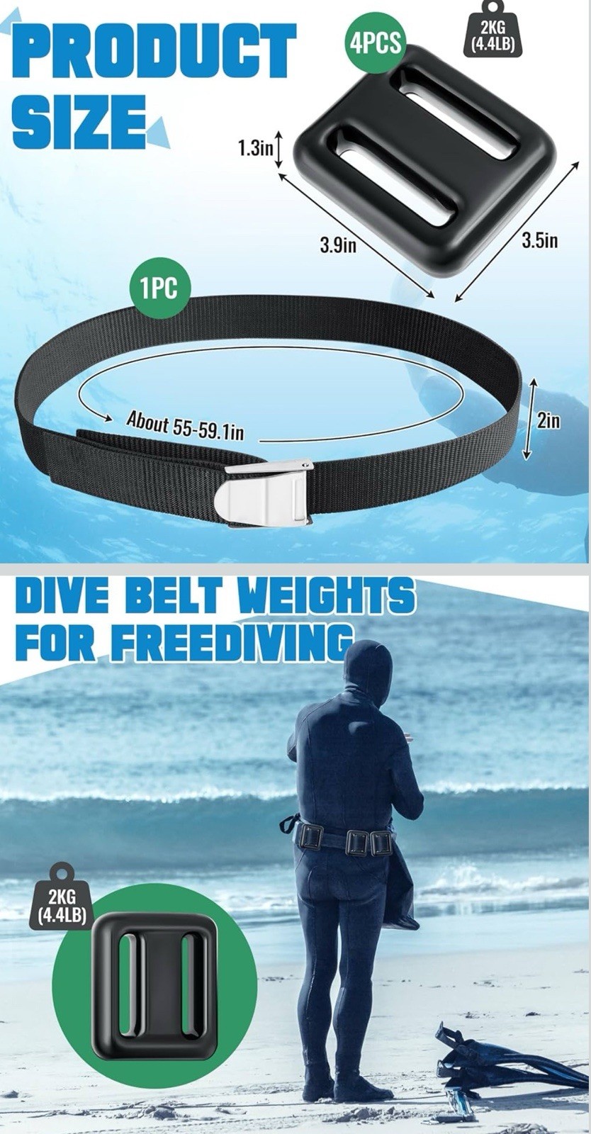 4 Pcs Dive Weights Belt for Scuba Diving Coated Dive Weights Nylon Dive Belt wit