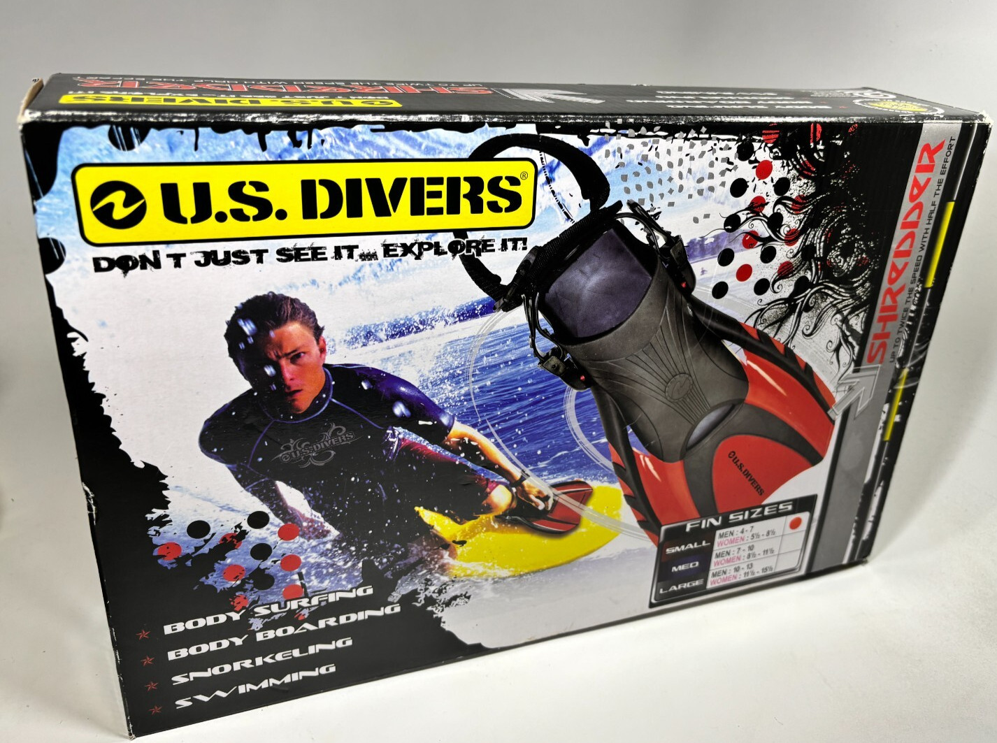 US Divers Red Shredder Fins 2X Speed Adult Size Small Men 4-7 / Womens 5.5-8.5