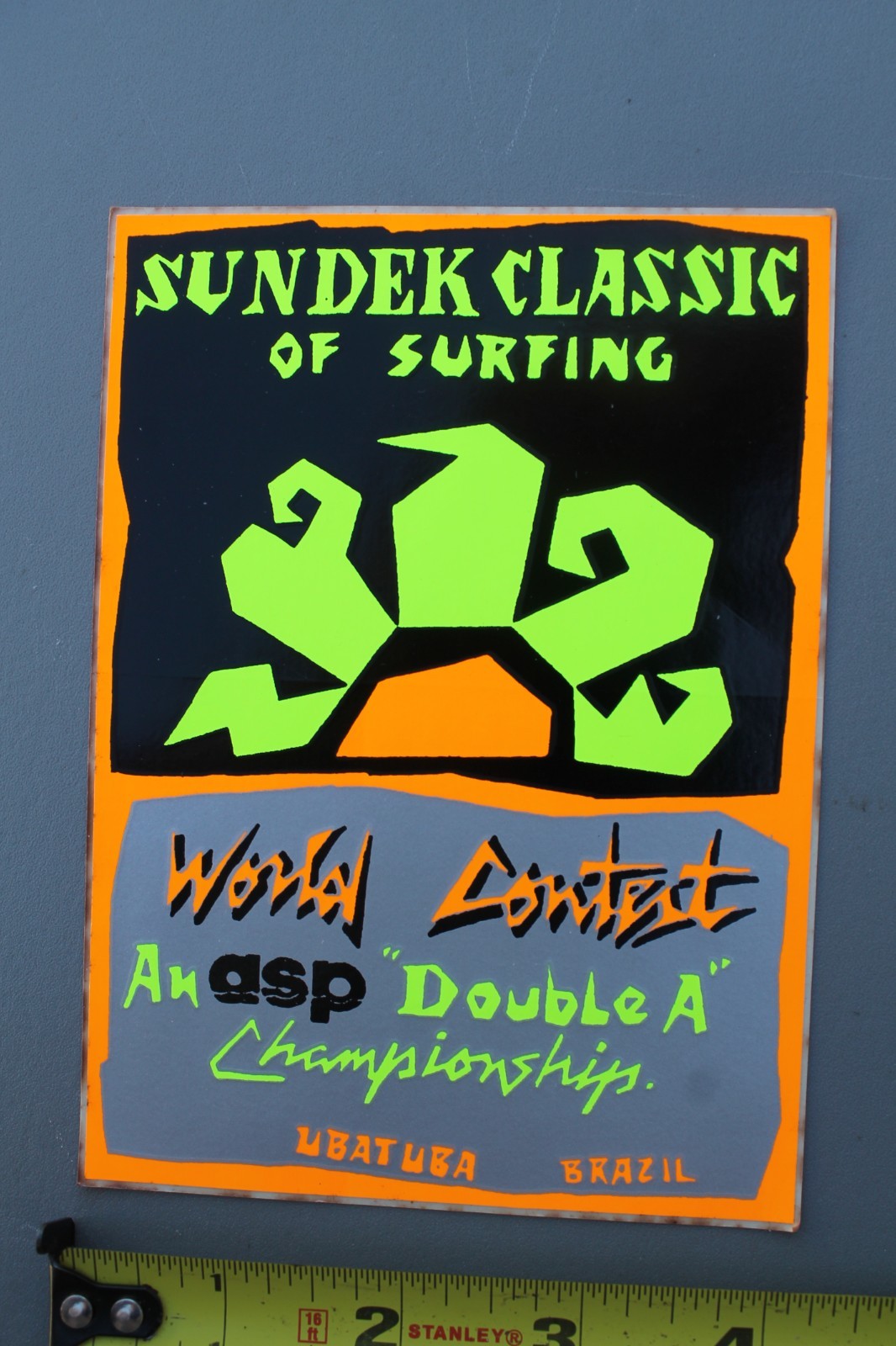 Sundek ASP Surf Brazil Contest Neon 80’s Orange Rare V4A Vintage Surfing STICKER