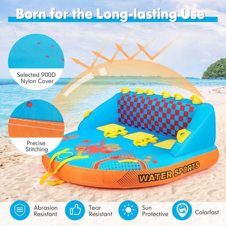 3-person inflatable Rider Towable Tube for Boating With Heavy-Duty Nylon Cover