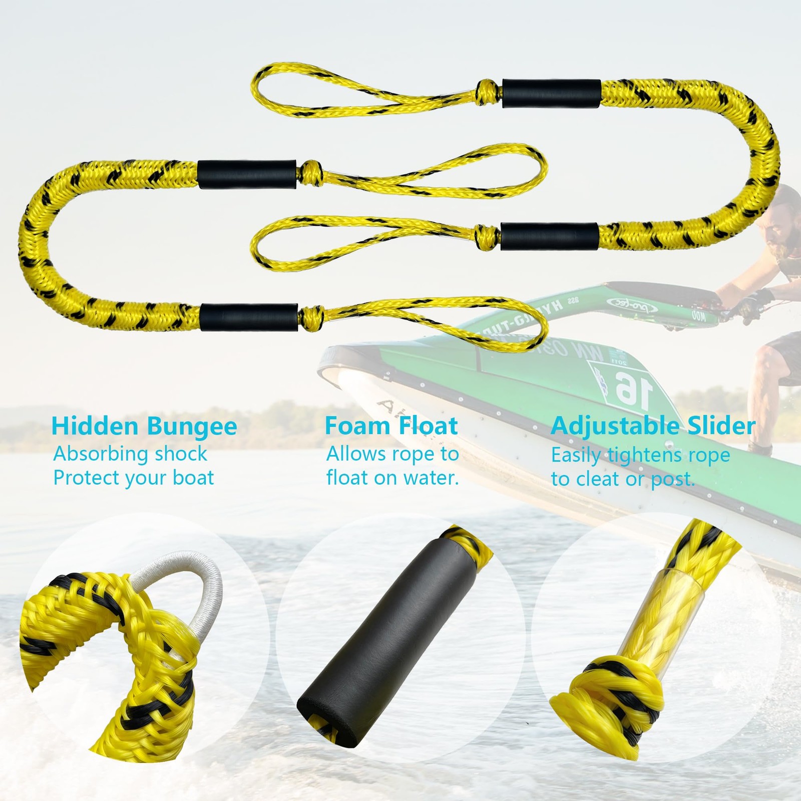 Boat Bungee Dock Line,Mooring Rope,Marine 48.82 inches x 0.63 inches, Yellow