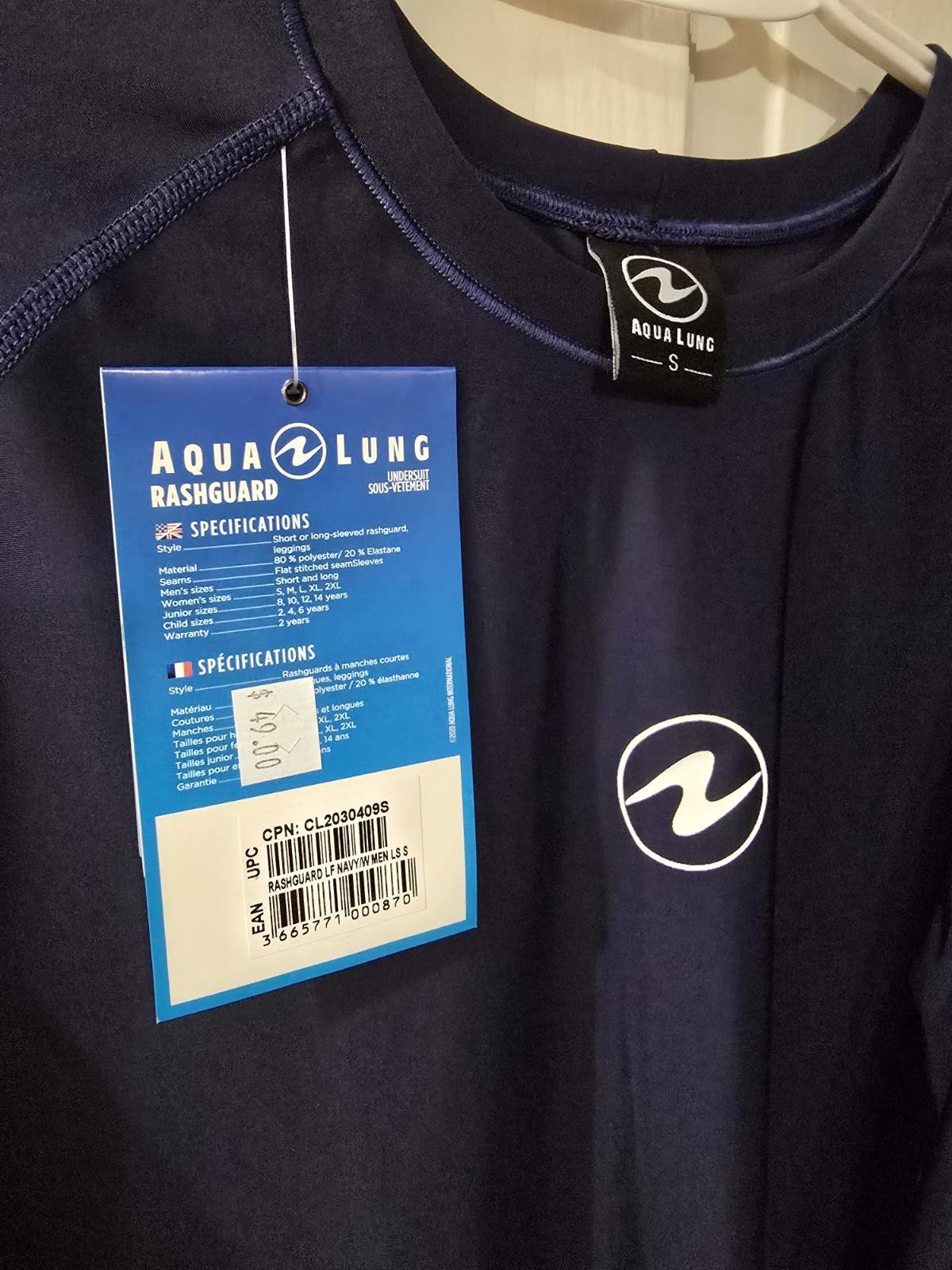 Aqua Lung Rashguard Long Sleeves Grey S NWT