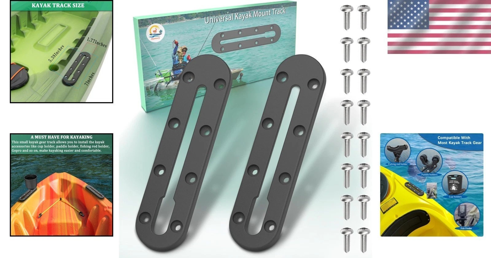 Universal Kayak Mount Track – 2-Pack for Fishing Rods, Cup Holders, and More