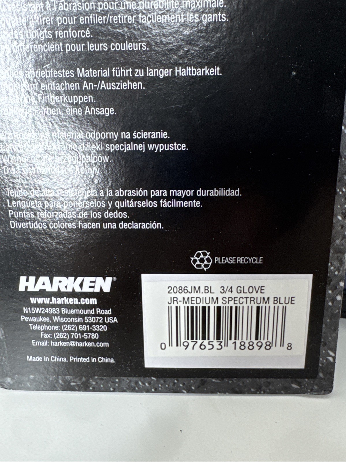 New Harken Spectrum Sailing Gloves Blue 3/4 Finger Junior Medium JM