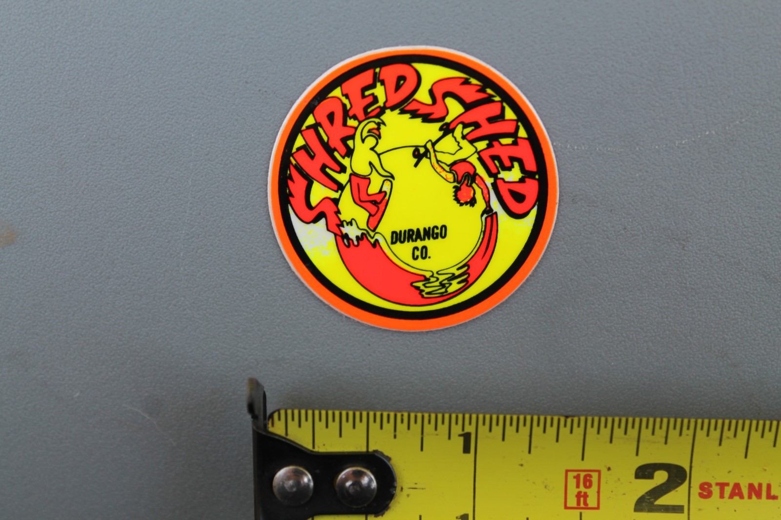 Shred Shed Durango Colorado Neon Orange Yellow 80’s V1a Vintage Surfing STICKER