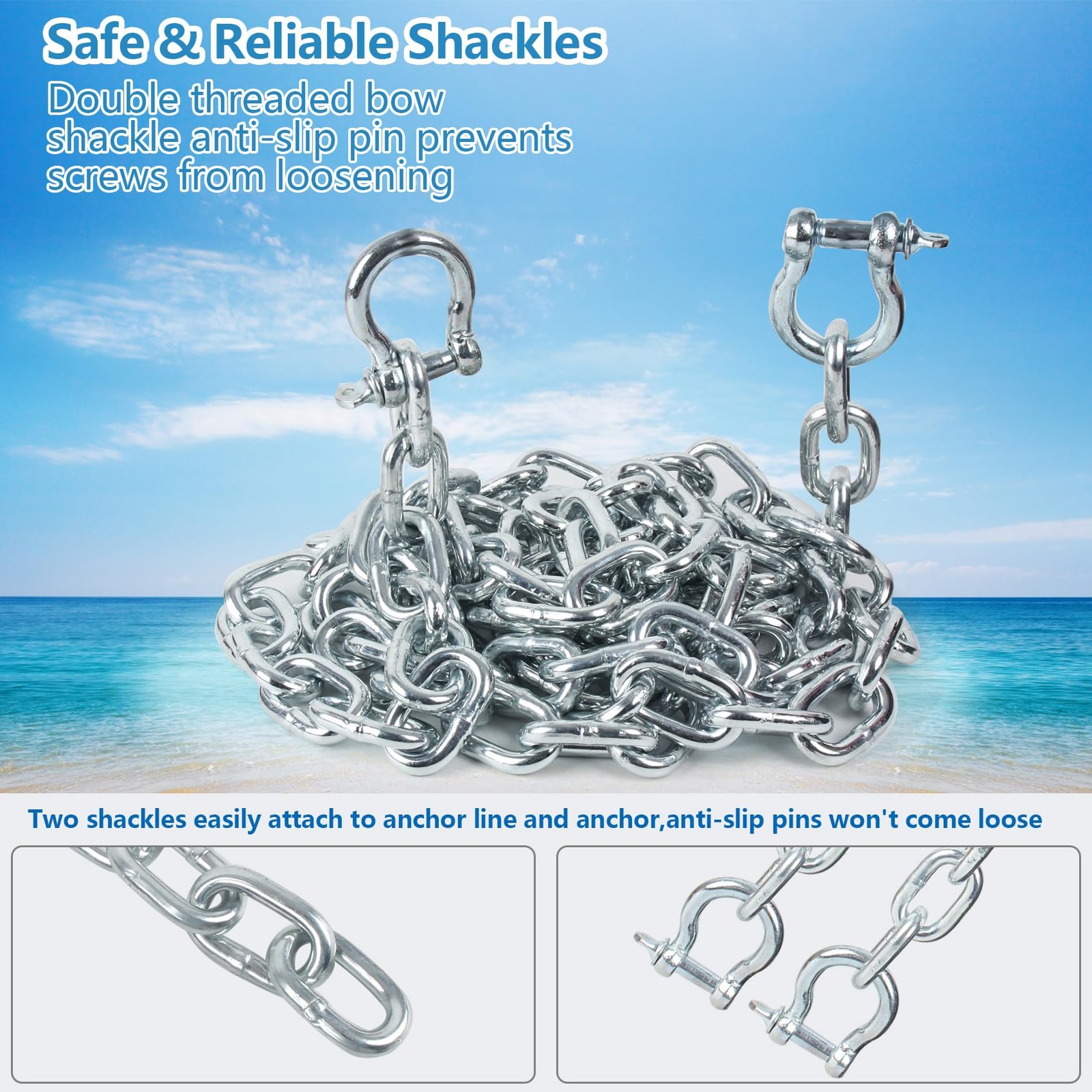Anchor Chain, Galvanized Anchor Chain,1/4in x4ft Anchor Chain for Boat,Boat A…