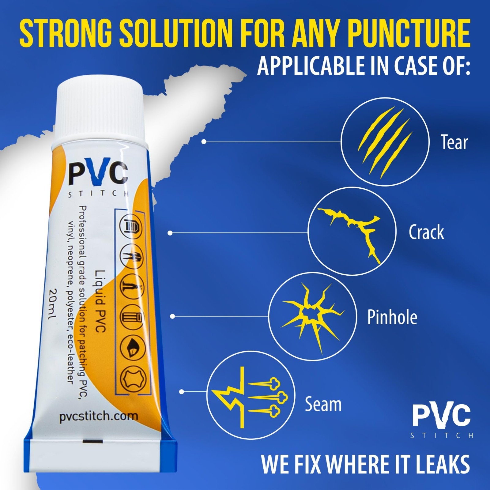 Heavy Duty PVC Stitch Liquid Patch Kit for Air Mattresses, Boats, Rafts & More –