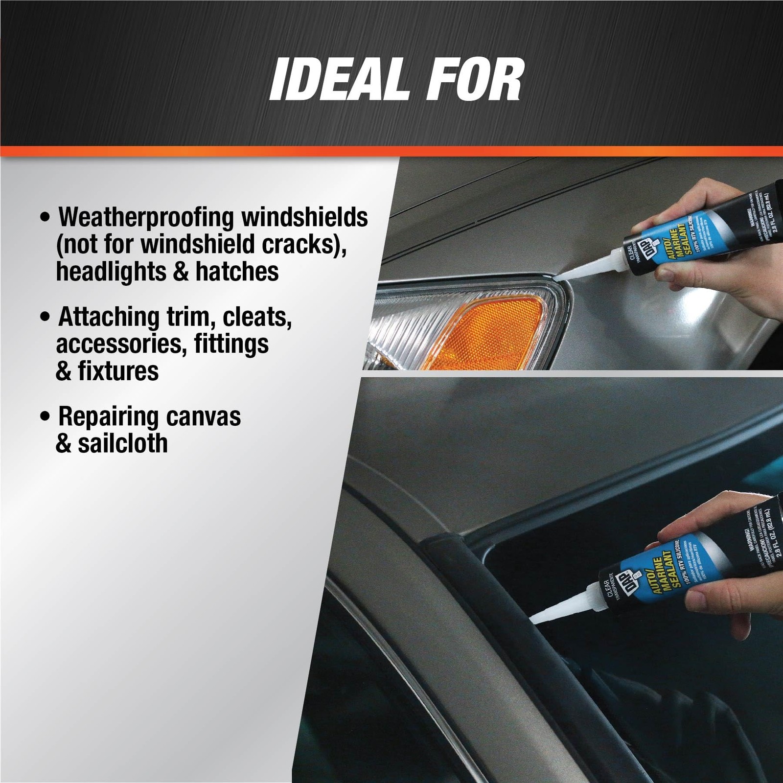 Dap 00694 2.8-Ounce Silicone Rubber Auto/Marine Sealant, 2.8-Ounce, Clear