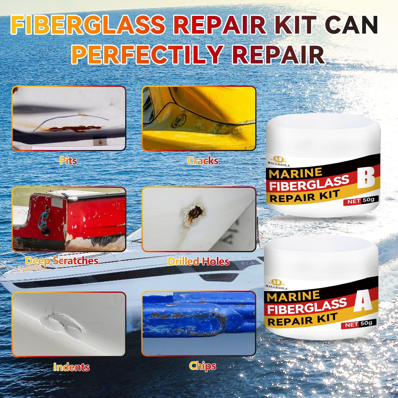Marine Fiberglass Repair Kit for Boats, marine fiberglass repair kit, White