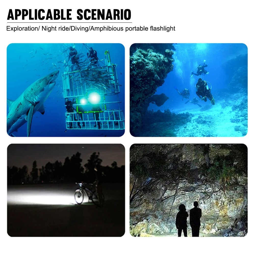 80000 LM Diving Torchlight Scuba Torch Light Underwater 50m Diving Flashlight US