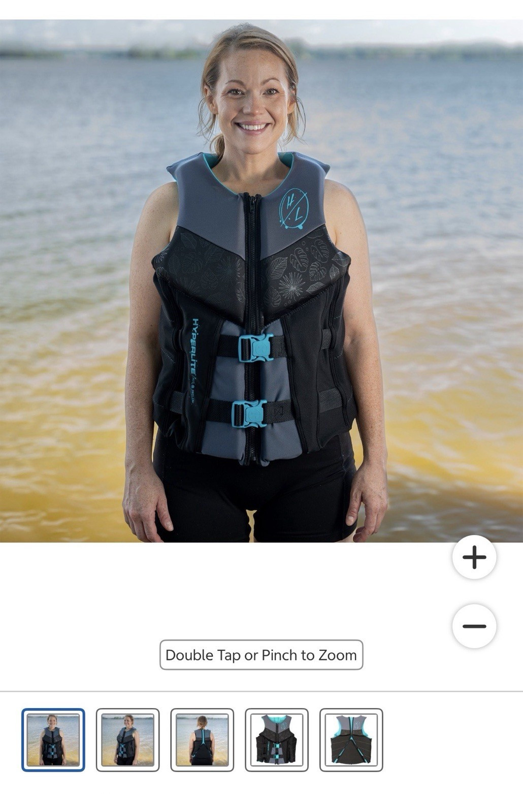 Hyperlite HL Women’s Life Jacket Vest M Black/Gray/Teal Zip Front Buckles