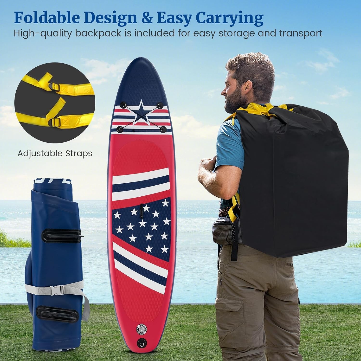 Stand Up Paddle Board Inflatable SUP W/ Wide Non-Slip EVA Deck Accessories-Leash