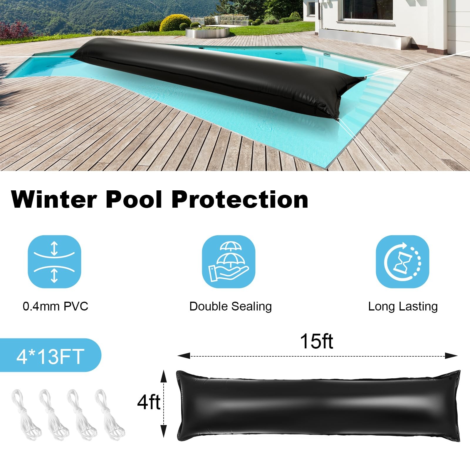 2Pack 4×15 Ft Pool Pillow for Above Ground Swimming Pools，Winterizing Pool Ai…