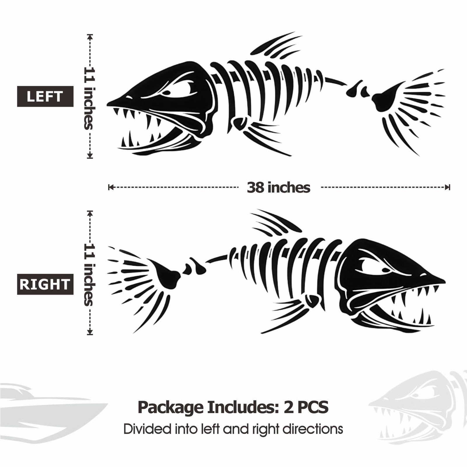 Mesinurs 11 W X 38 L Large Size Boat Skeleton Fish Decals – Marine Shark Bone