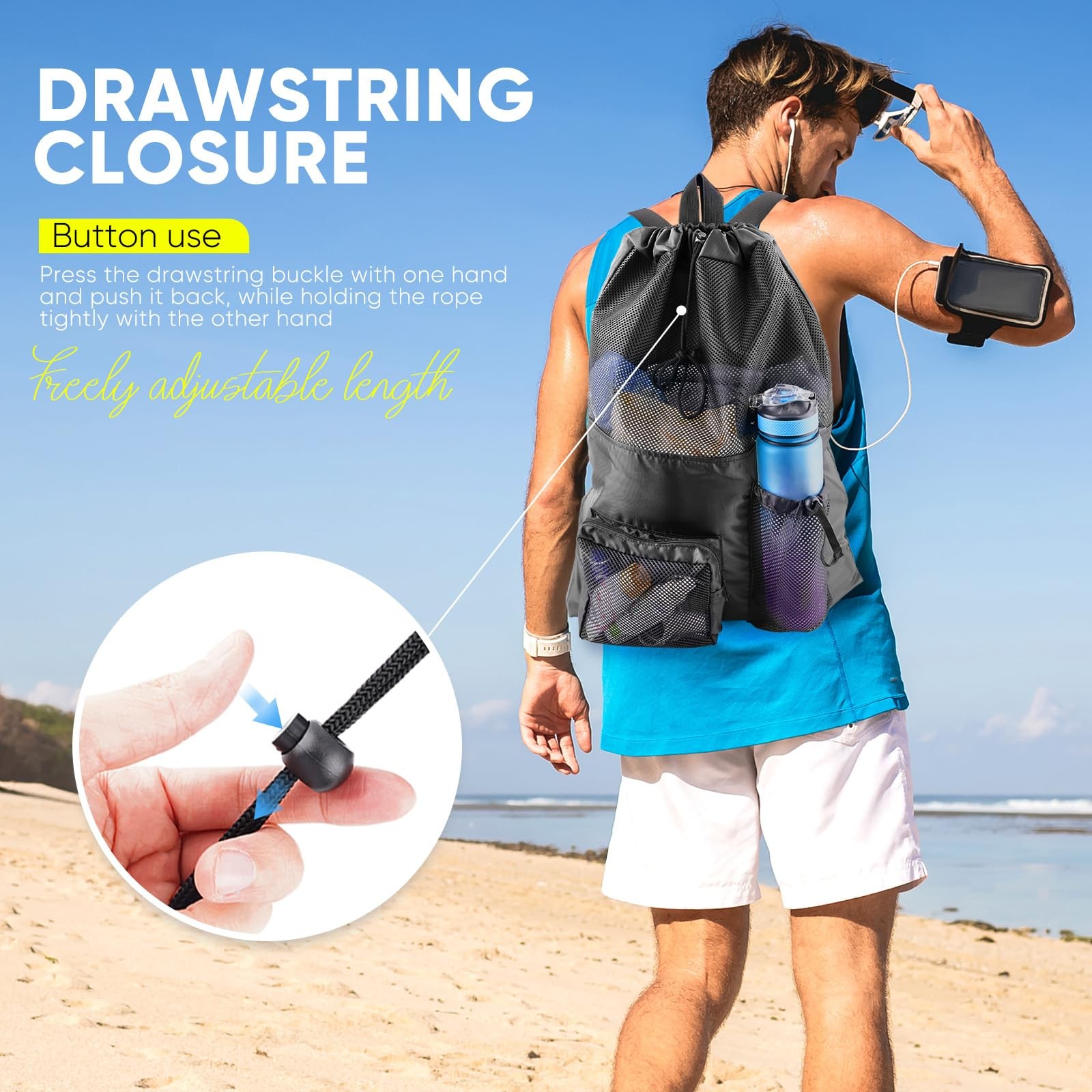 Mesh Swim Bag Beach Drawstring Backpack, Waterproof Gym Bags for Women and Me…