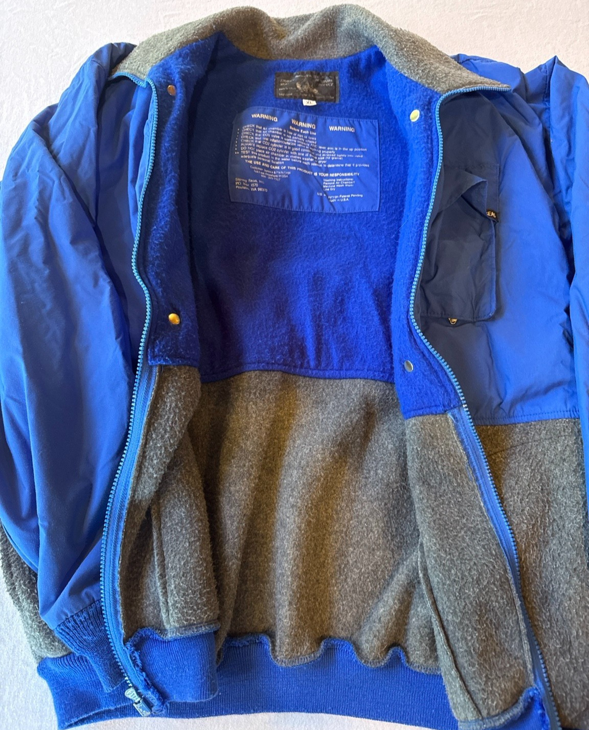 Vintage Stormy Seas Inflatable Flotation Jacket XL Blue Gray USA Fishing