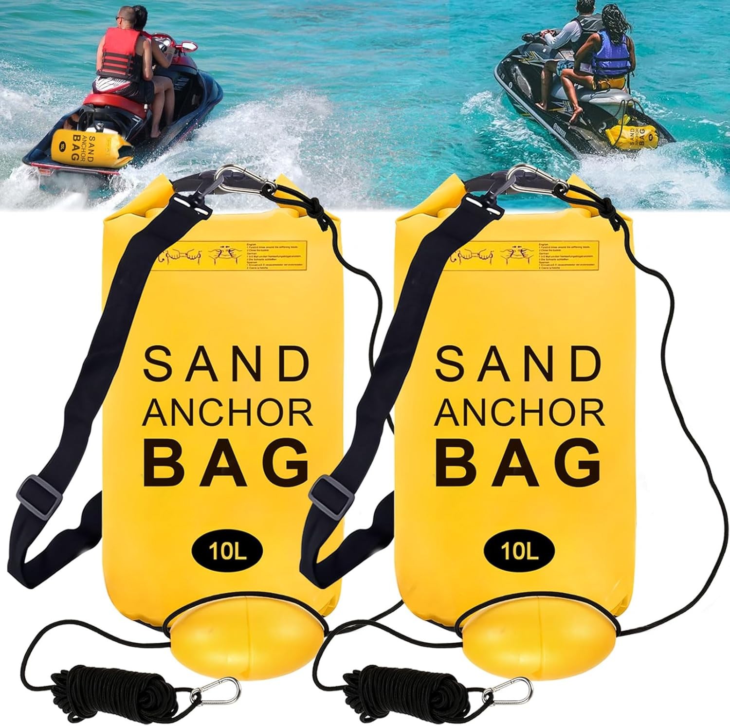 2Pack Waterproof Sand Anchor Bags with Rope Buoy for Kayak Jet Ski Boats