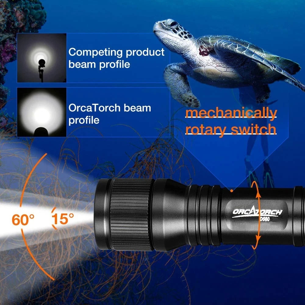 ORCATORCH D560 Mini Scuba Dive Light Headlamp Rotary Switch Underwater Torch …