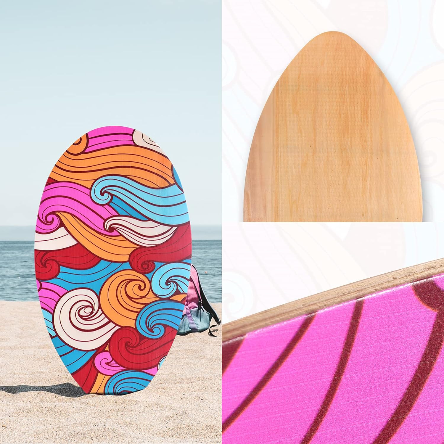 35 Inch Skimboard with High Gloss Coat Wood Skim Board for Beginners,Kids, Teena