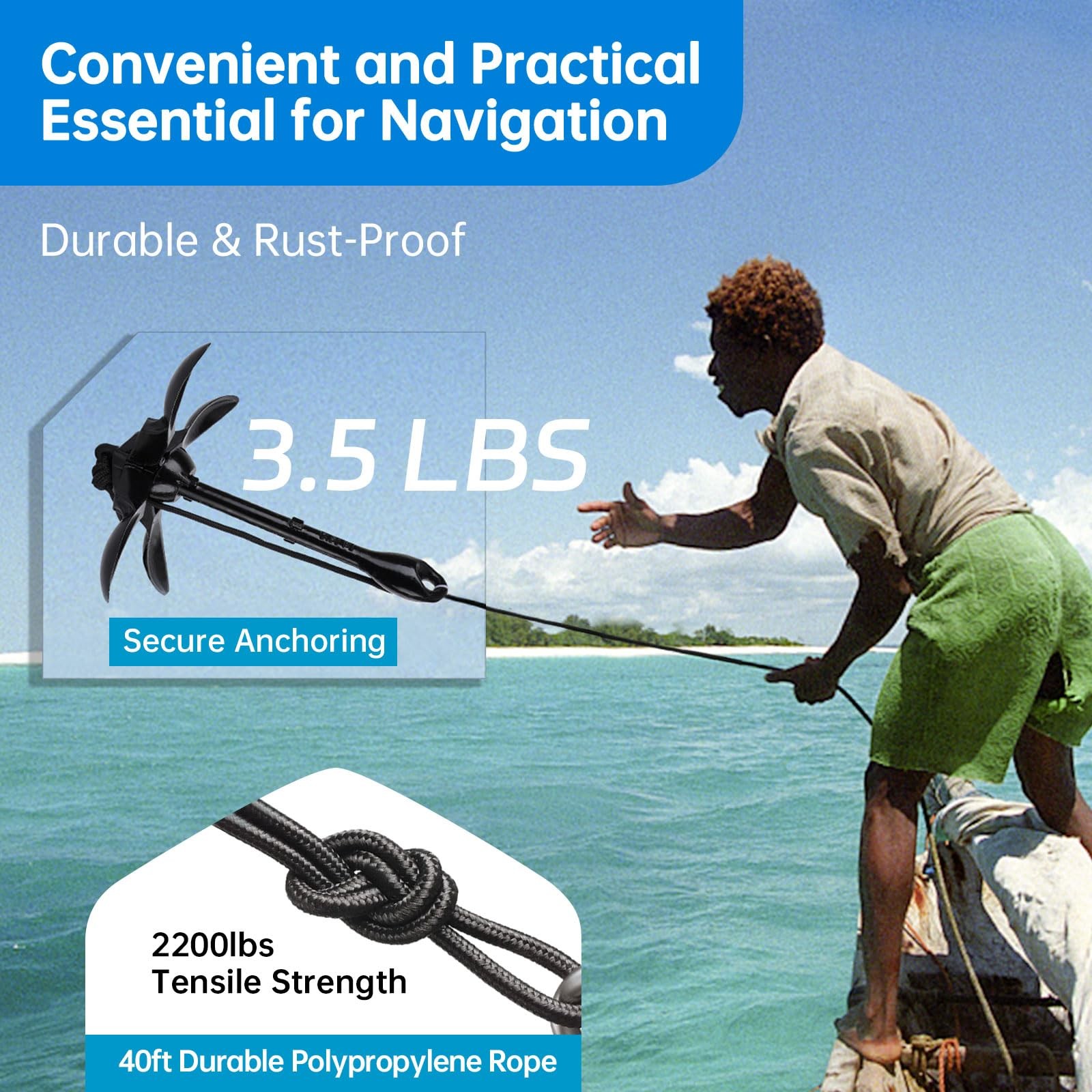 3.5 lb Paddle Board Kayak Anchor Kit 40 Ft Marine Rope Canoes Fishing