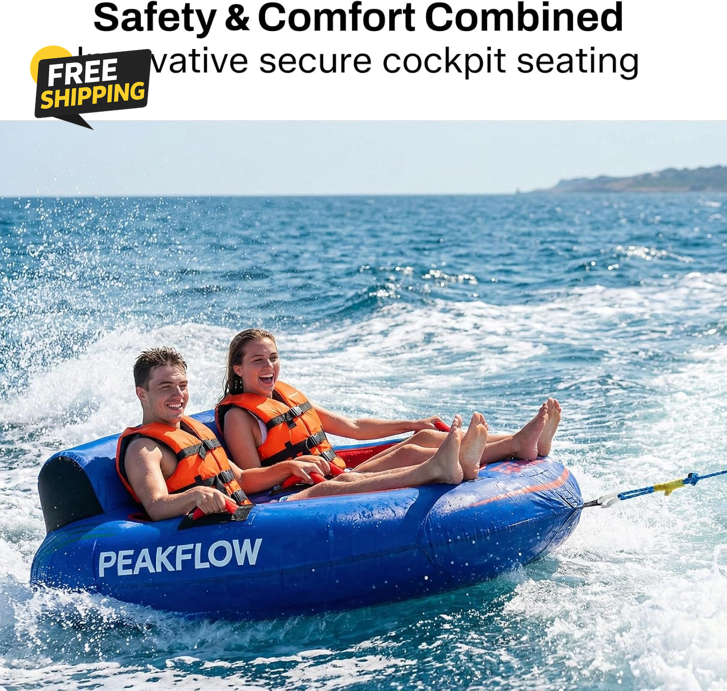 2 Person Towable Tube Boat Inflatable Towable Water Tube Lake Ocean 65x60in