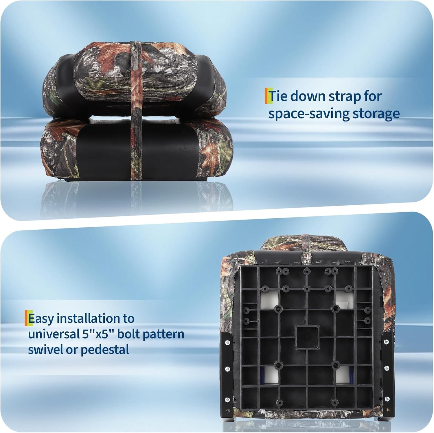 2x High Back Folding Boat Seats Comfortable Waterproof Camouflage Fishing Chairs