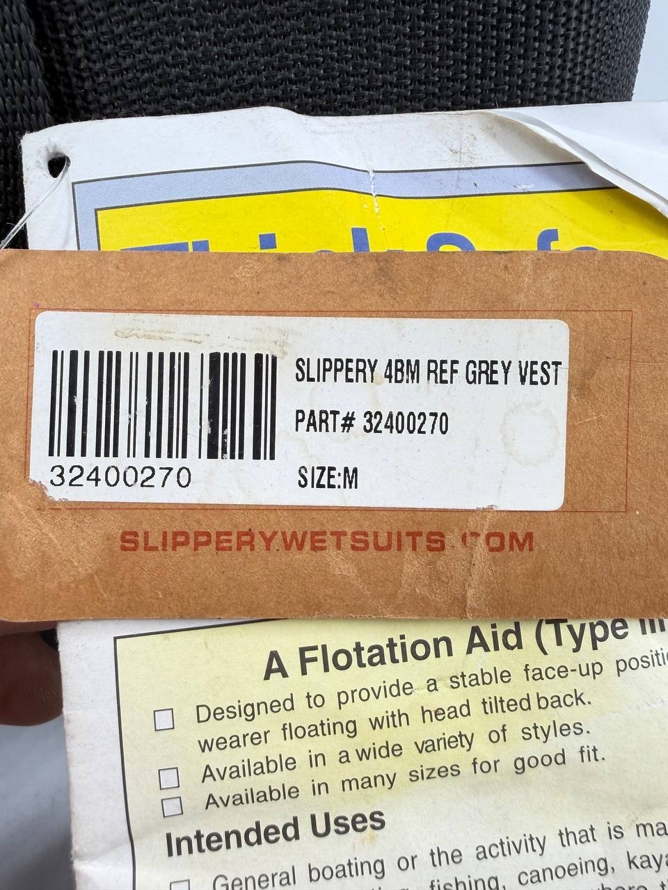 Slippery Wetsuits Type III PFD Life Jacket Gray Black Adult Size M New
