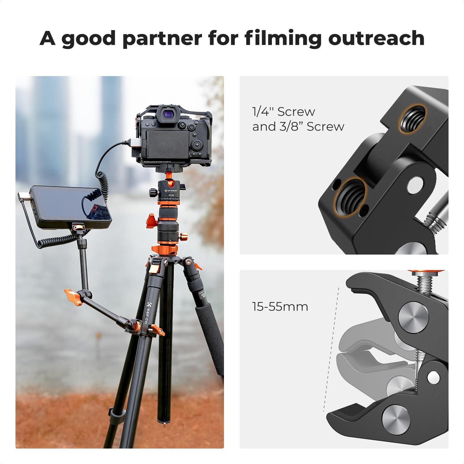 K&F CONCEPT 11″ Magic Arm Clamp with Super 11 Inch Clamp, Black
